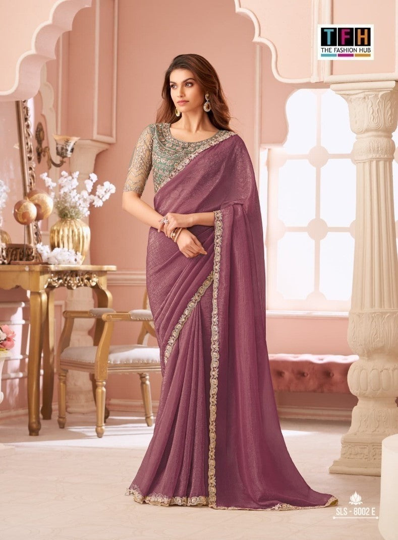 TFH Salsa Style Hits Sunshine Georgette Saree Set - Designer Party Wear Collection 6 Pcs Set