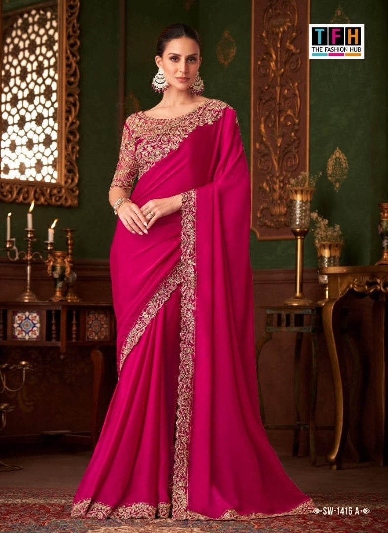 TFH Sandal Wood-14 SW-1416 Hit Design Party Wear Saree - 4 Pcs Set