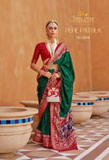 TRIRATH Pure Patola Mercerized Sigma Silk Saree (11 Pcs Set) with Gold Print & Designer Blouse