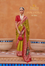 TRIRATH Pure Patola Mercerized Sigma Silk Saree (11 Pcs Set) with Gold Print & Designer Blouse