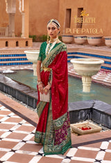 TRIRATH Pure Patola Mercerized Sigma Silk Saree (11 Pcs Set) with Gold Print & Designer Blouse