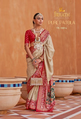 TRIRATH Pure Patola Mercerized Sigma Silk Saree (11 Pcs Set) with Gold Print & Designer Blouse