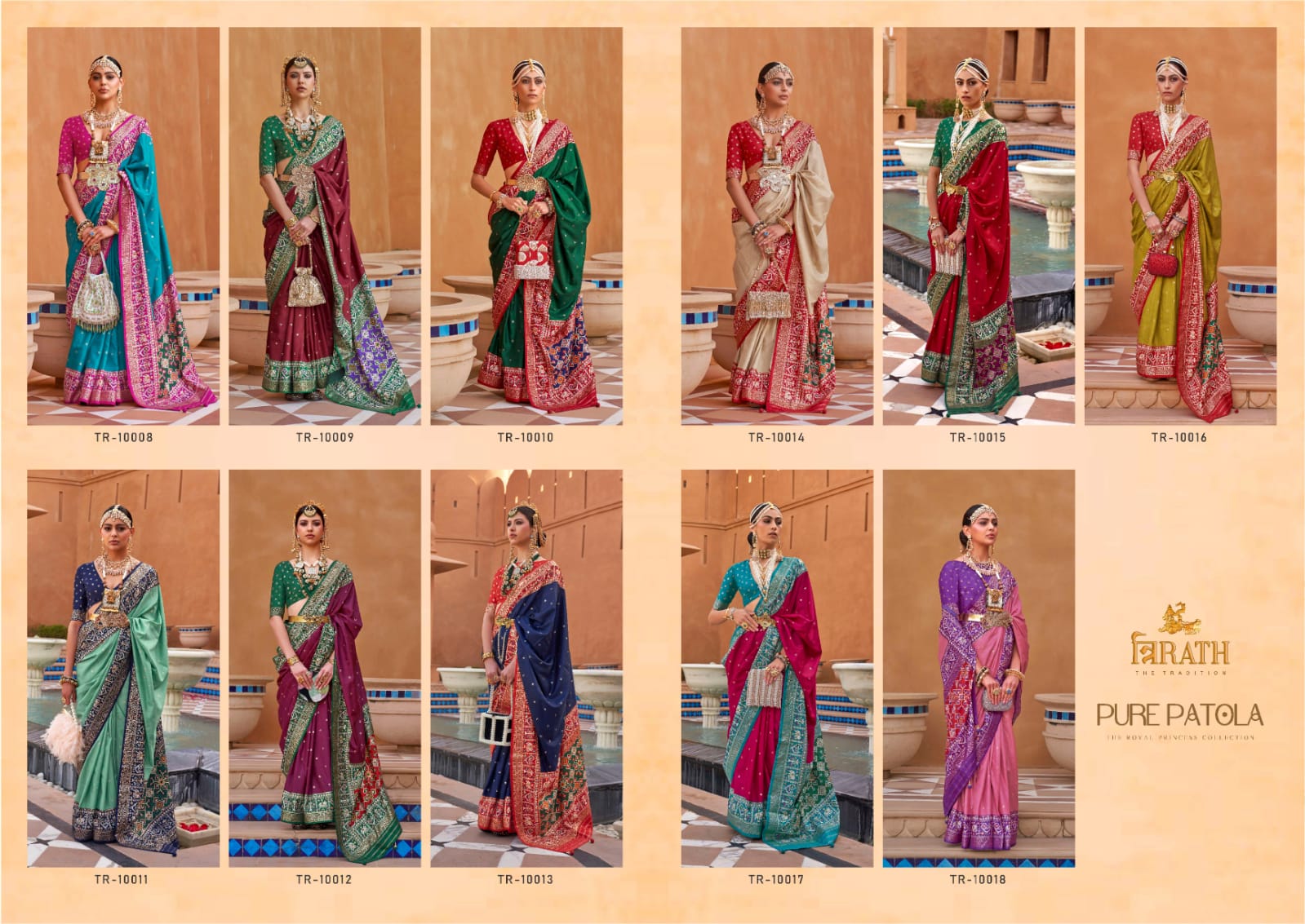 TRIRATH Pure Patola Mercerized Sigma Silk Saree (11 Pcs Set) with Gold Print & Designer Blouse