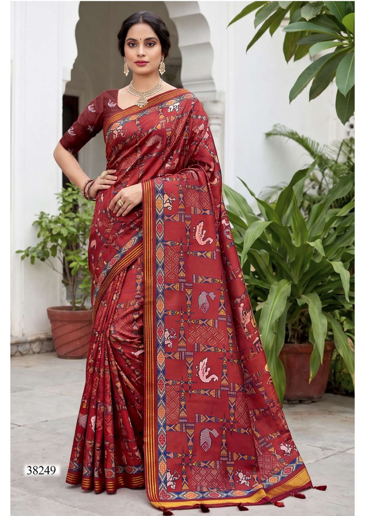 Vallabhi Bamboo Digital Print Saree 6 Pcs Set