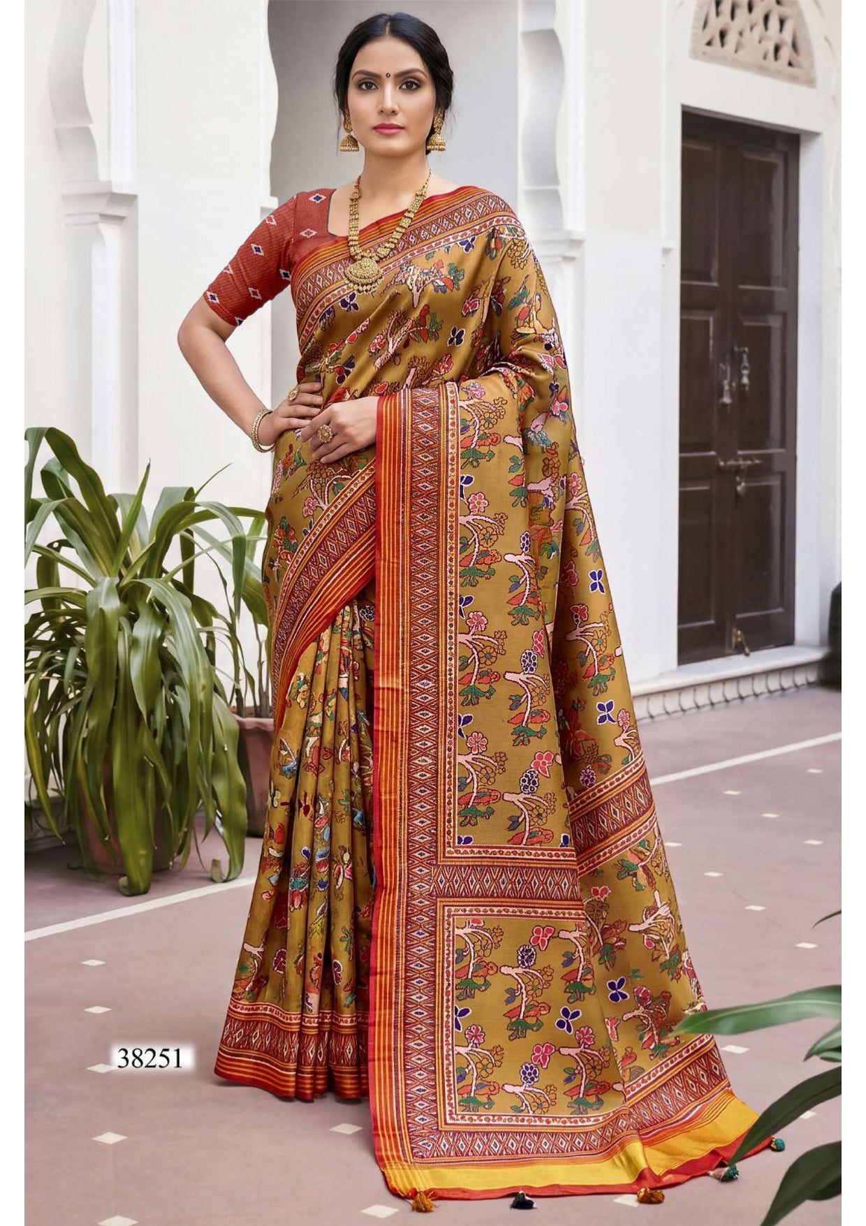 Vallabhi Bamboo Digital Print Saree 6 Pcs Set