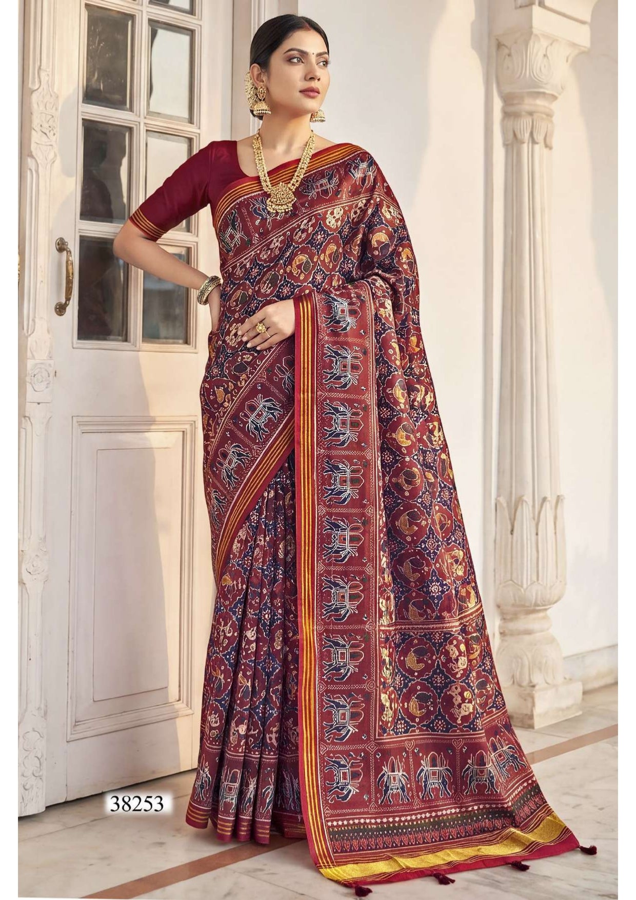 Vallabhi Bamboo Digital Print Saree 6 Pcs Set