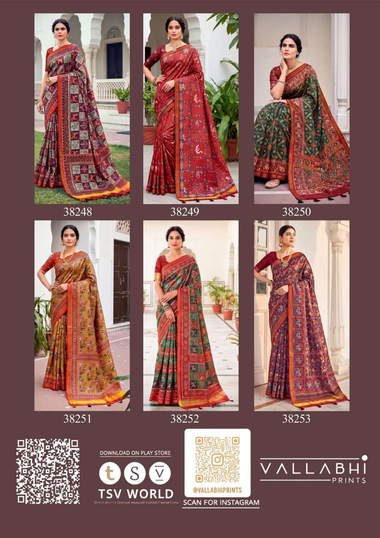 Vallabhi Bamboo Digital Print Saree 6 Pcs Set