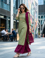Vihana Muslin Handwork Kurti Set with Inner - Women's Ethnic Wear