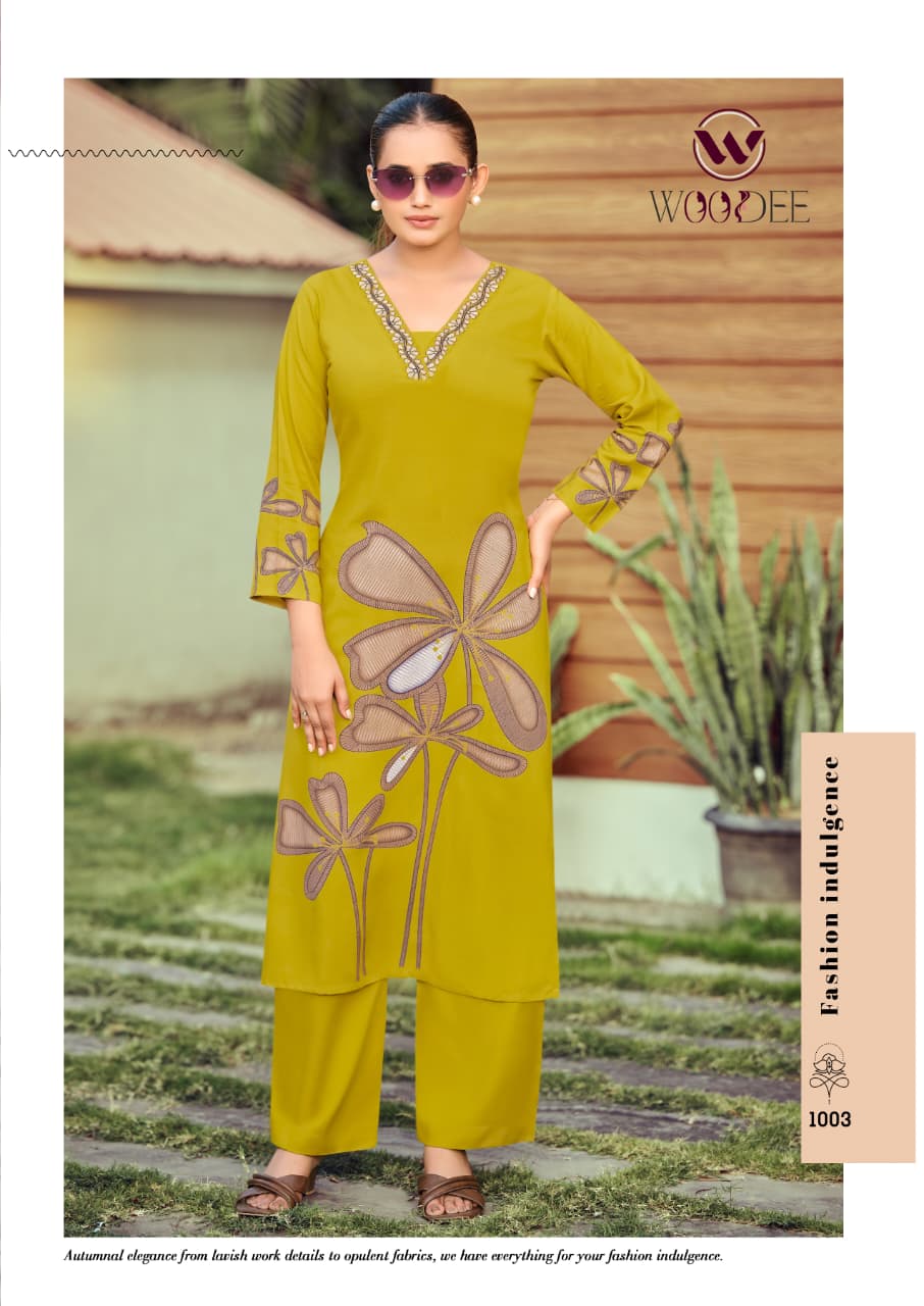 Woodee Harmeen Rayon Co-Ord Set Thread Work