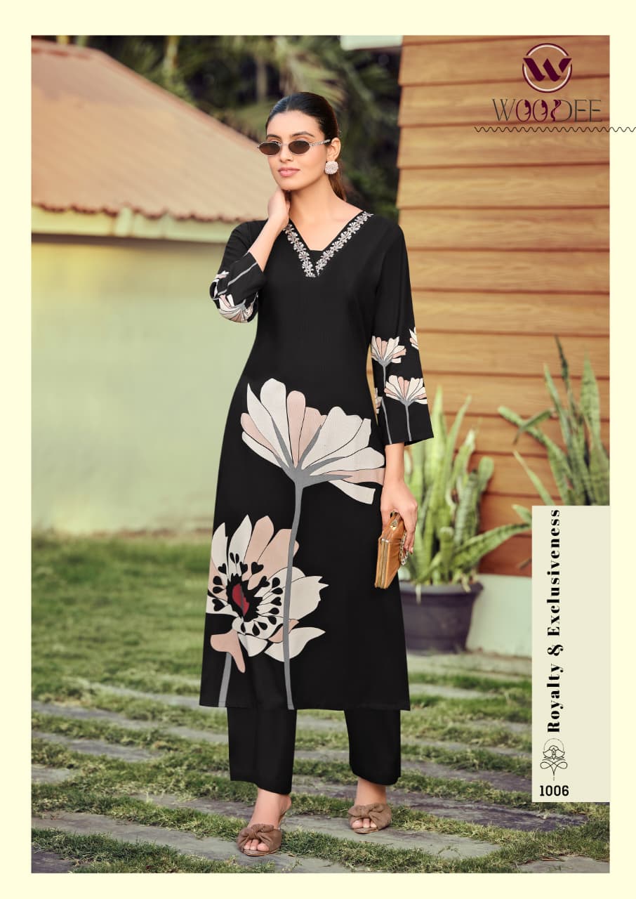 Woodee Harmeen Rayon Co-Ord Set Thread Work