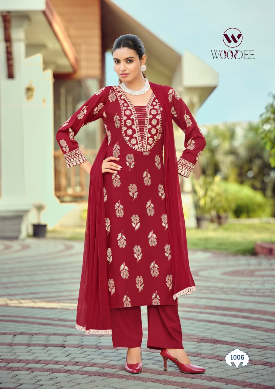 Woodee Nandini Rayon Suit Set 6 Pcs S to 3XL