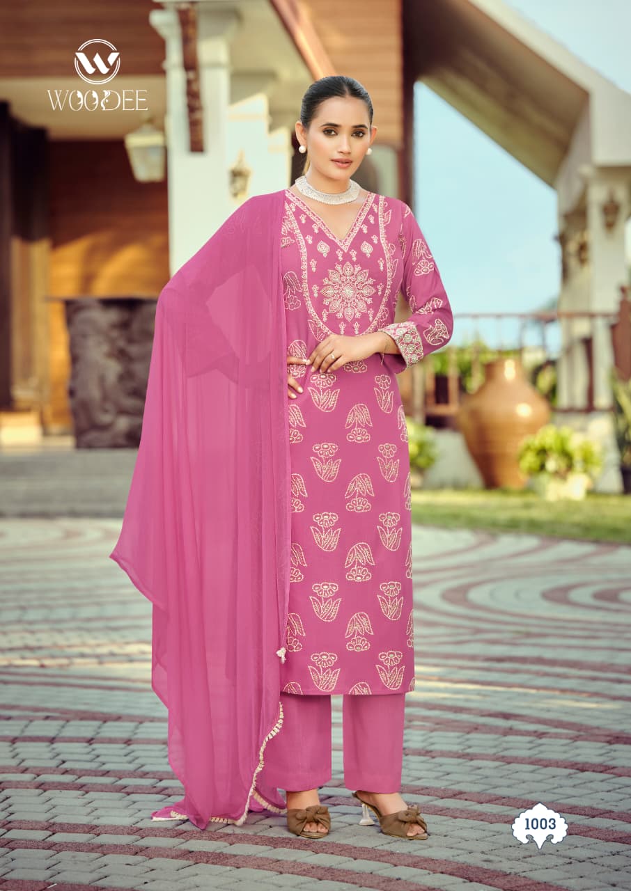 Woodee Nandini Rayon Suit Set 6 Pcs S to 3XL