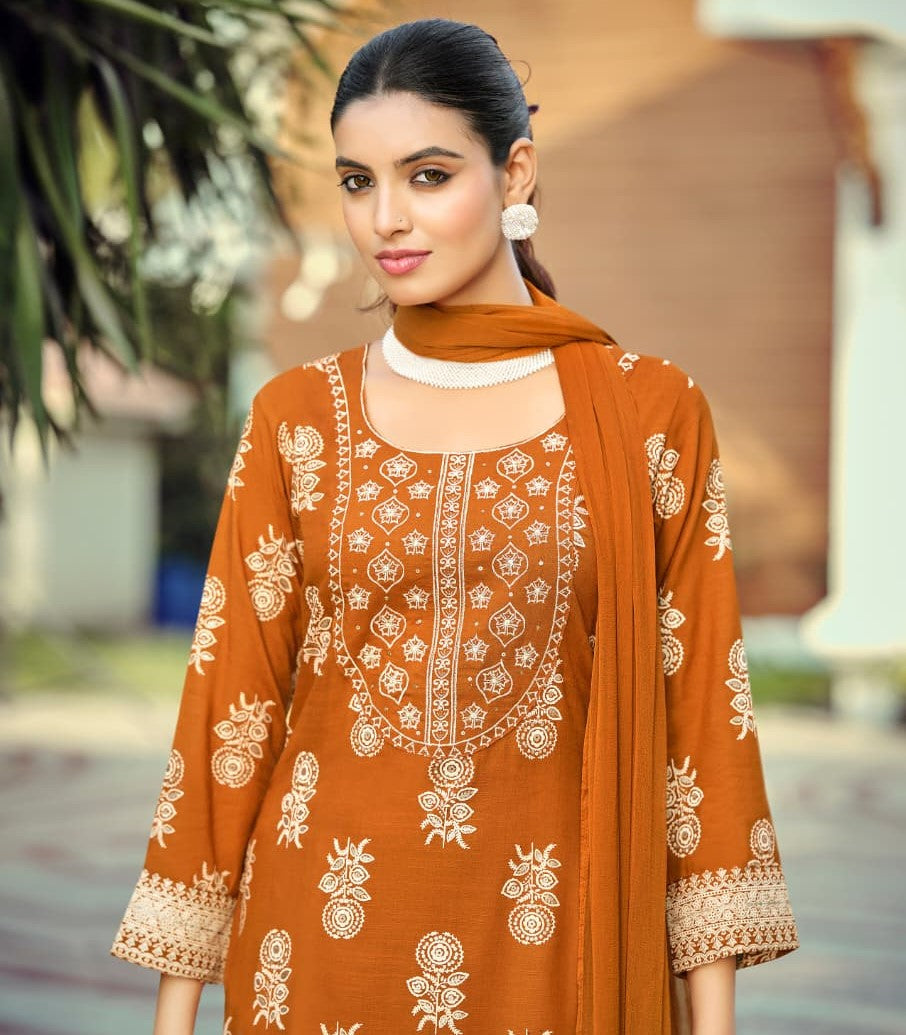 Woodee Nandini Rayon Suit Set 6 Pcs S to 3XL