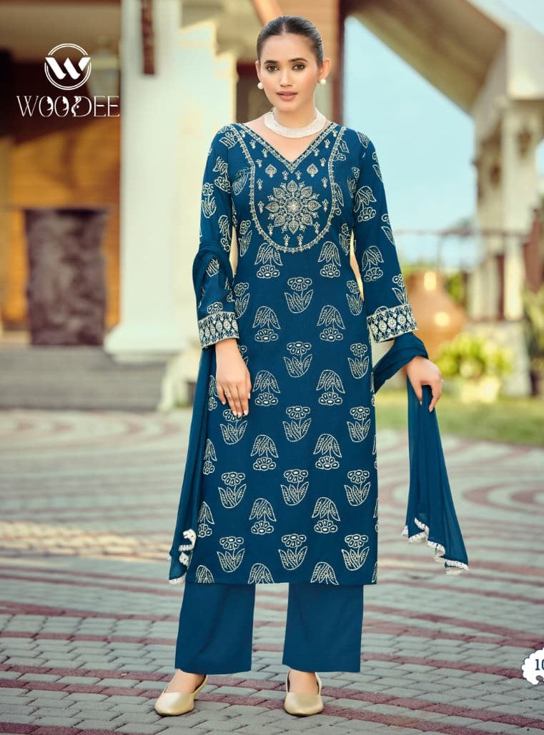 Woodee Nandini Rayon Suit Set 6 Pcs S to 3XL