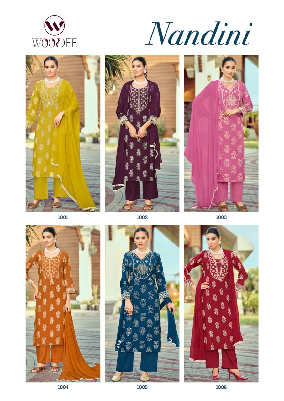 Woodee Nandini Rayon Suit Set 6 Pcs S to 3XL