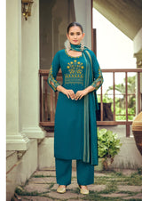 Woodee Nikhaar Rayon Straight Cut Kurti Palazzo Dupatta Set - 6 PCS Set