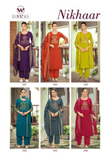 Woodee Nikhaar Rayon Straight Cut Kurti Palazzo Dupatta Set - 6 PCS Set
