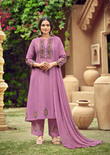 WOODEE Saanvi Rayon A-Line Kurti Pant Dupatta Set - Embroidered 3 Piece Suit