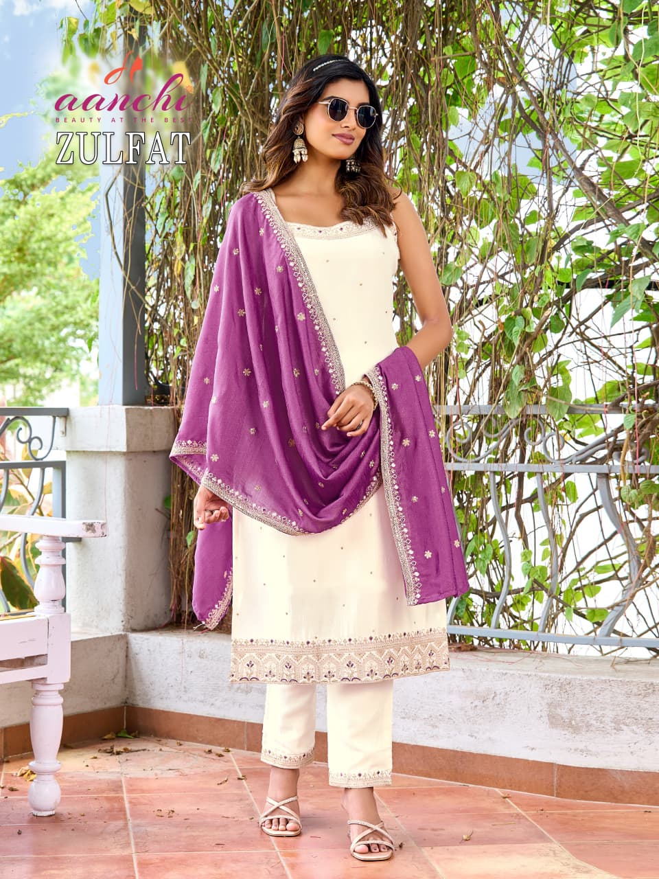 Zulfat Spaghetti Vichitra Silk Designer Suit Set - 4 PCS Set