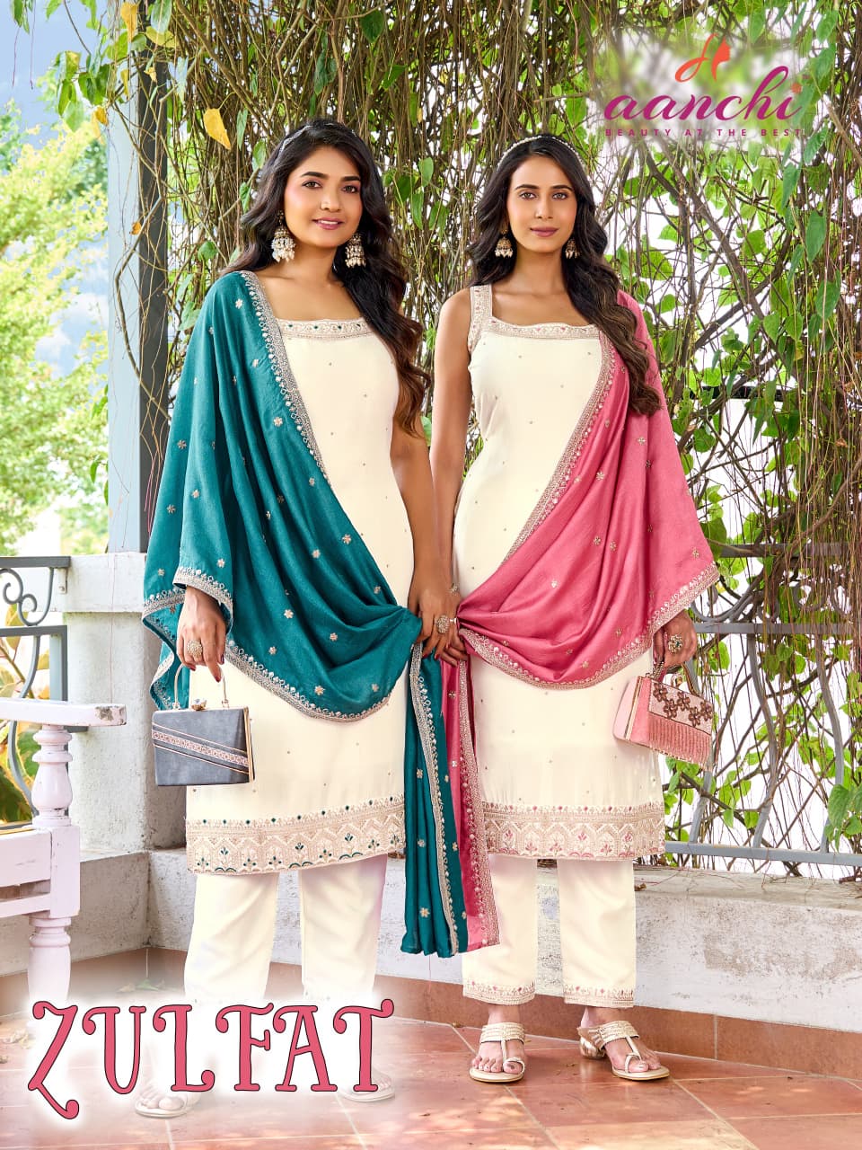 Zulfat Spaghetti Vichitra Silk Designer Suit Set - 4 PCS Set