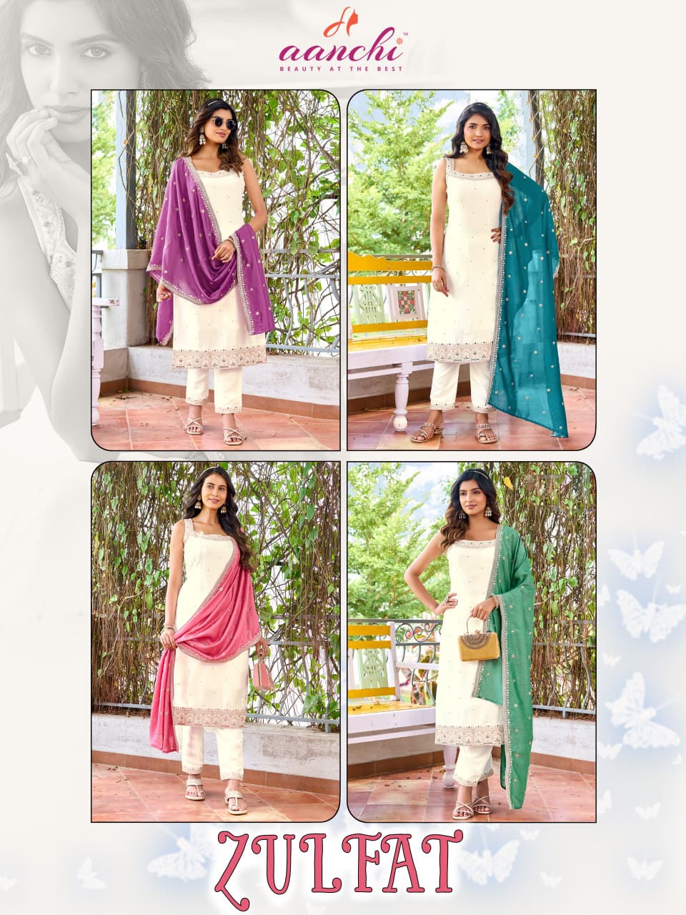 Zulfat Spaghetti Vichitra Silk Designer Suit Set - 4 PCS Set