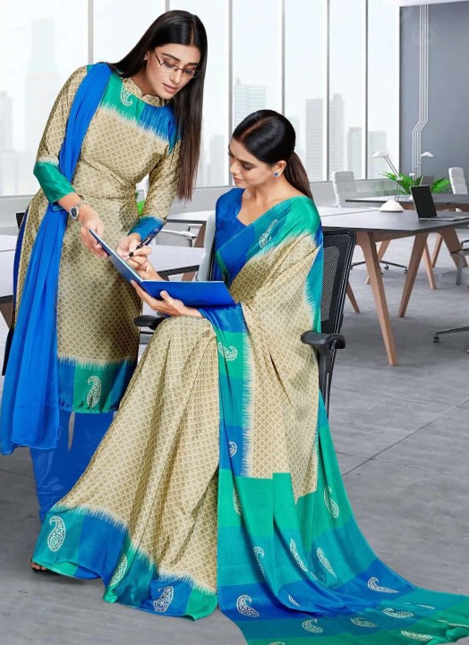 Malgudi Silk Uniform Printed Designer Wholesale Sarees For Bussiness - The  Ethnic World