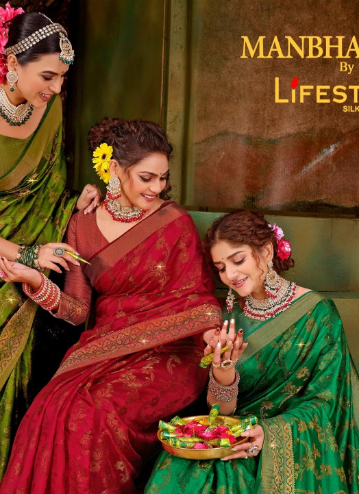 Stylee Lifestyle Red Banarasi Silk Jacquard Saree